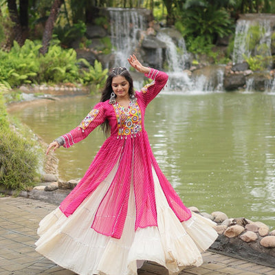 Magenta Elegant Lehenga and Kurti Combo for Adults & Kids - Full-Stitched Set