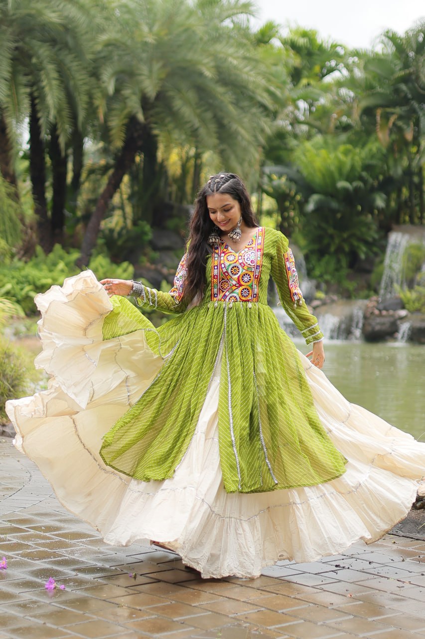 Green Elegant Lehenga and Kurti Combo for Adults & Kids - Full-Stitched Set