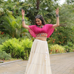 Magenta Elegant Lehenga with Leheriya Print Blouse