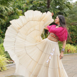 Magenta Elegant Lehenga with Leheriya Print Blouse