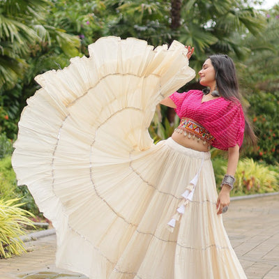 Magenta Elegant Lehenga with Leheriya Print Blouse
