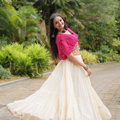 Magenta Elegant Lehenga with Leheriya Print Blouse