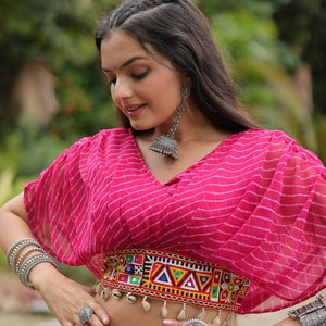 Magenta Elegant Lehenga with Leheriya Print Blouse