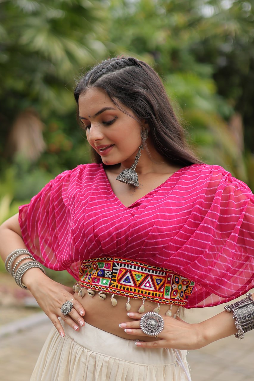 Magenta Elegant Lehenga with Leheriya Print Blouse