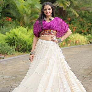 Purple Elegant Lehenga with Leheriya Print Blouse