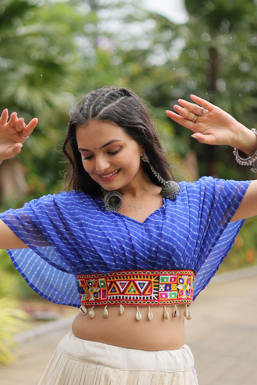 Blue Elegant Lehenga with Leheriya Print Blouse