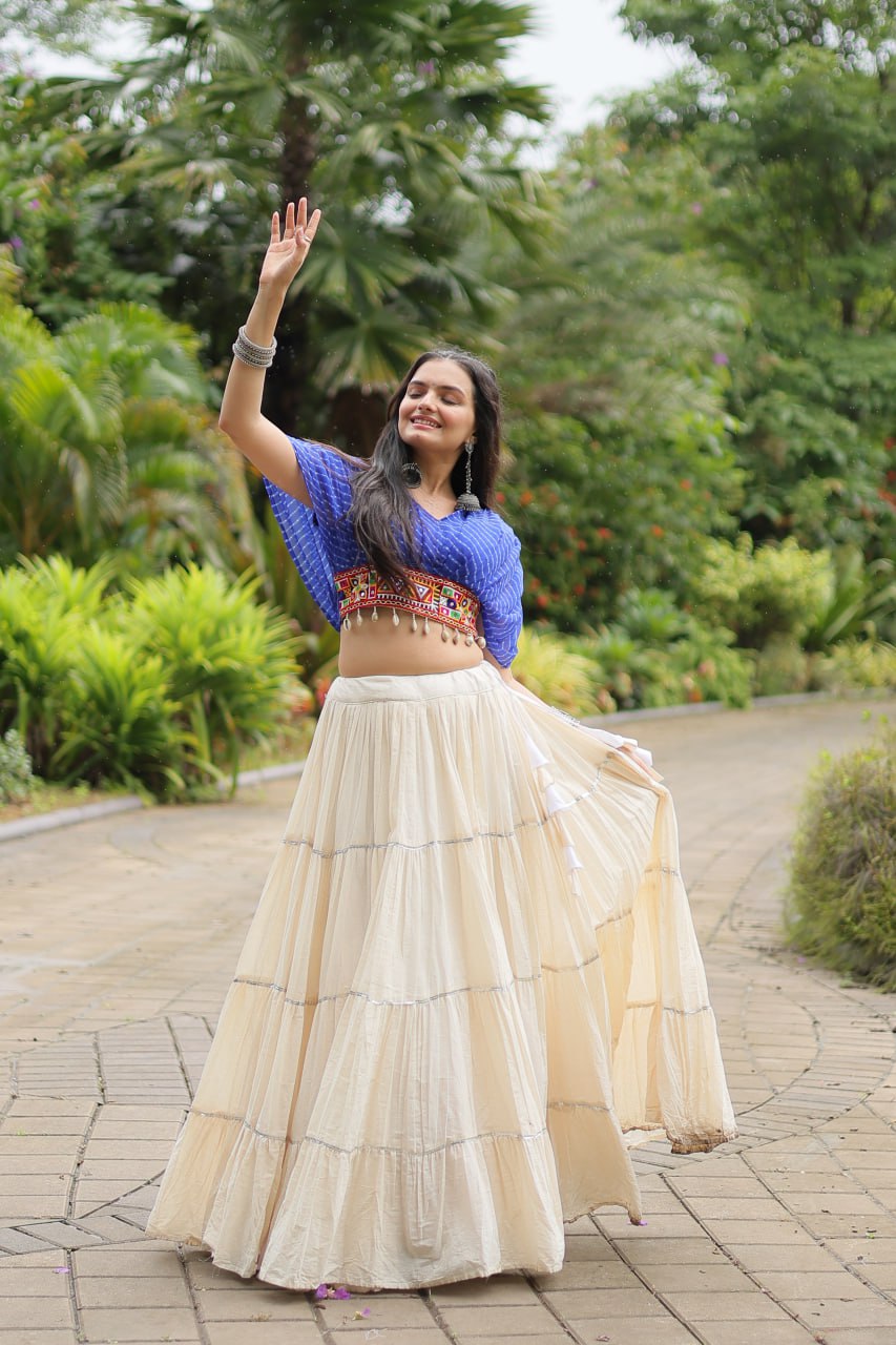 Blue Elegant Lehenga with Leheriya Print Blouse