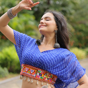 Blue Elegant Lehenga with Leheriya Print Blouse