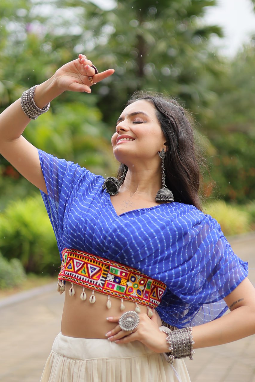 Blue Elegant Lehenga with Leheriya Print Blouse