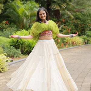 Green Elegant Lehenga with Leheriya Print Blouse
