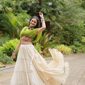 Green Elegant Lehenga with Leheriya Print Blouse