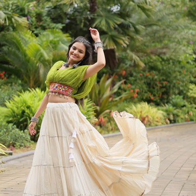 Green Elegant Lehenga with Leheriya Print Blouse