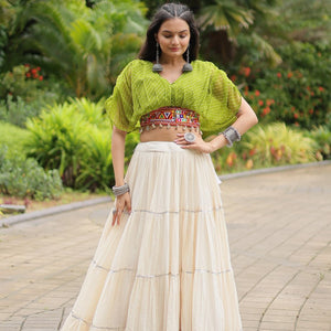 Green Elegant Lehenga with Leheriya Print Blouse