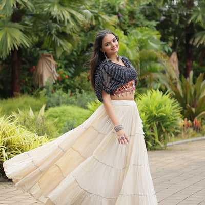 Black Elegant Lehenga with Leheriya Print Blouse