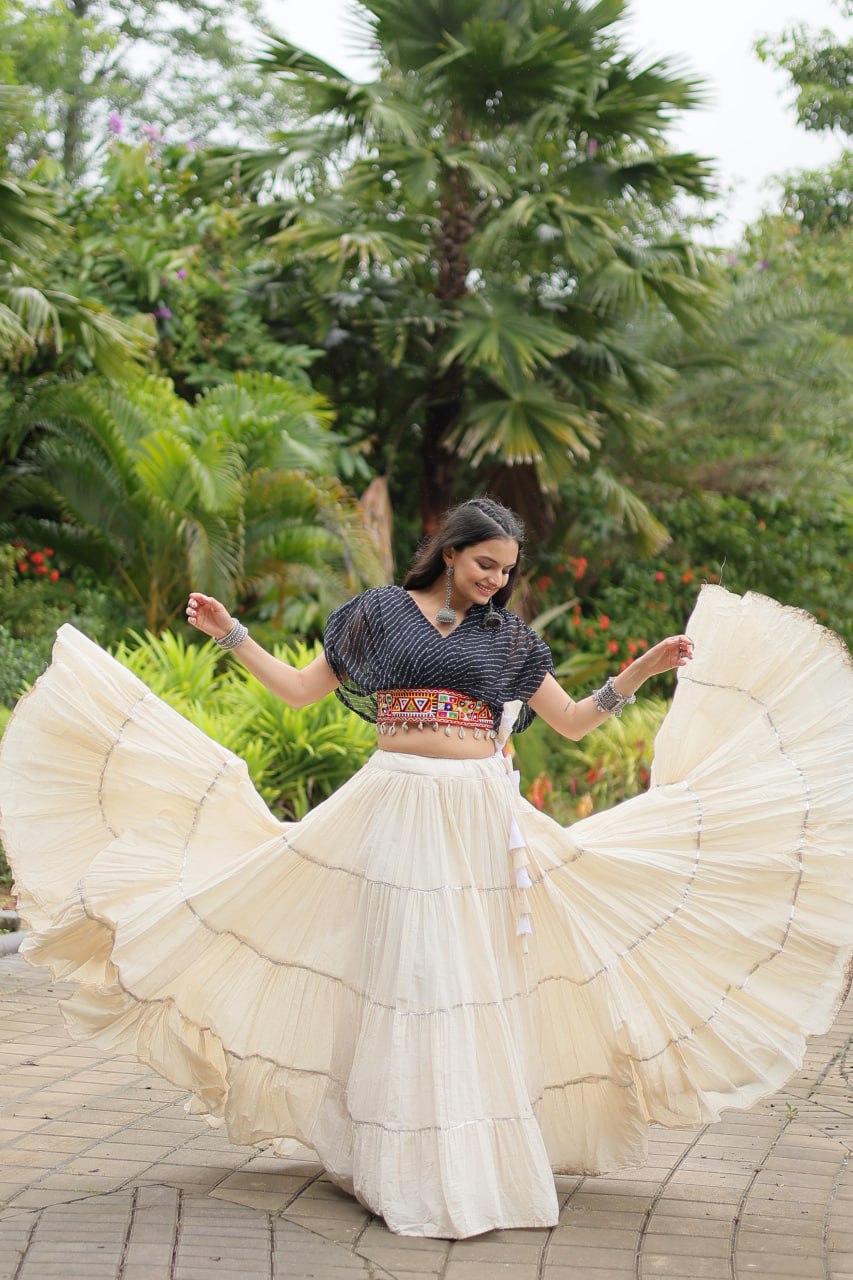 Black Elegant Lehenga with Leheriya Print Blouse