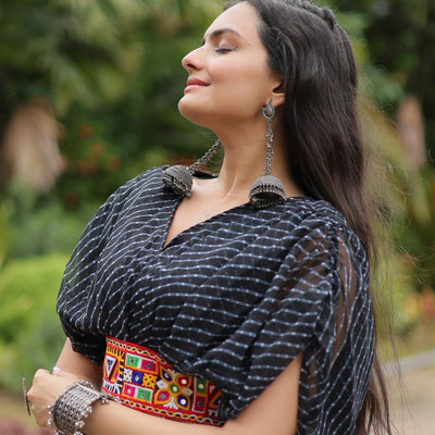 Black Elegant Lehenga with Leheriya Print Blouse