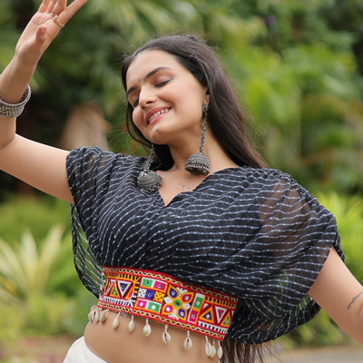Black Elegant Lehenga with Leheriya Print Blouse