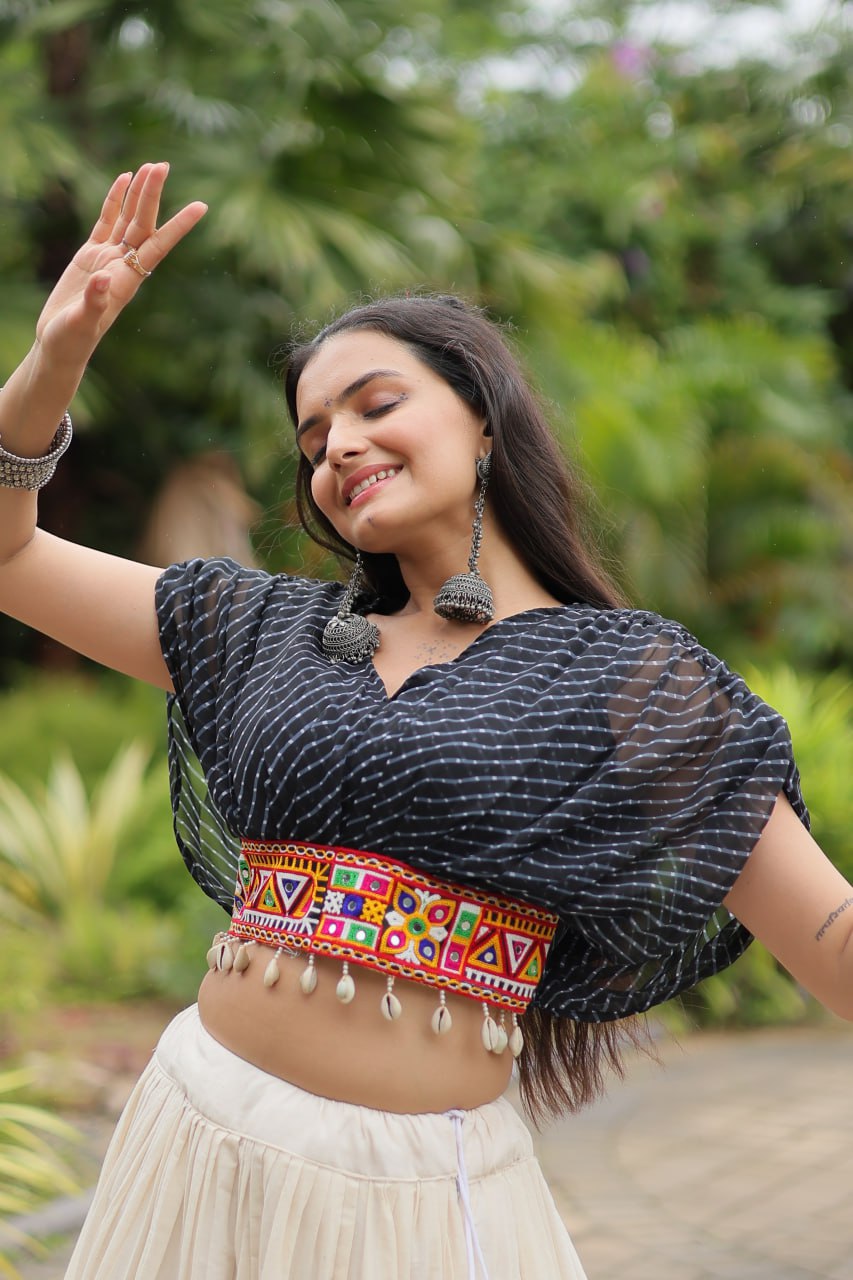 Black Elegant Lehenga with Leheriya Print Blouse