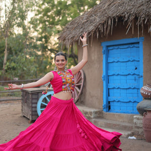 Pink Traditional Reyon Lehenga Set with Embroidered Blouse and Koti