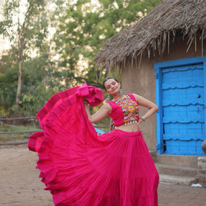 Pink Traditional Reyon Lehenga Set with Embroidered Blouse and Koti