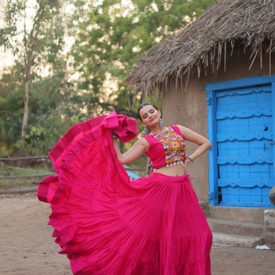 Pink Traditional Reyon Lehenga Set with Embroidered Blouse and Koti