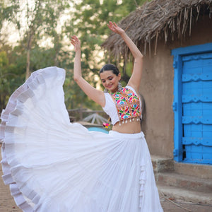 White Traditional Reyon Lehenga Set with Embroidered Blouse and Koti
