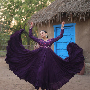 Purple Rayon Gown with Real Mirror Work