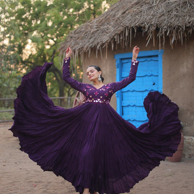 Purple Rayon Gown with Real Mirror Work