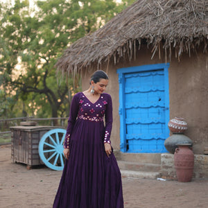 Purple Rayon Gown with Real Mirror Work