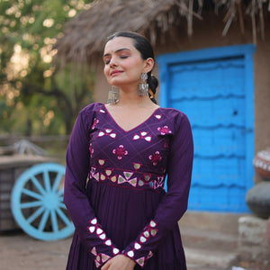 Purple Rayon Gown with Real Mirror Work