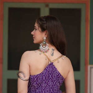 Purple Bandhani Print Sleeveless Gown with Kutchi Patchwork