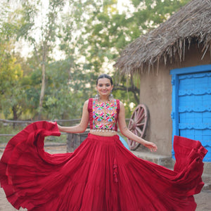 Maroon Rayon Lehenga Set with Embroidered Gamthi Work