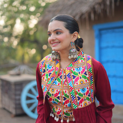 Maroon Rayon Lehenga Set with Embroidered Gamthi Work
