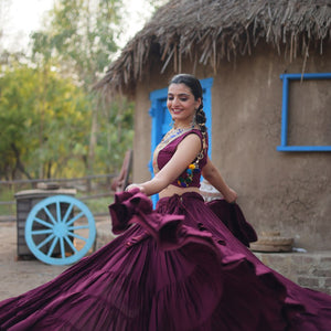 Purple Rayon Lehenga Set with Embroidered Gamthi Work