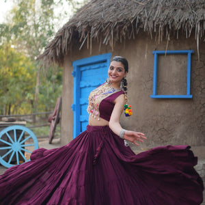 Purple Rayon Lehenga Set with Embroidered Gamthi Work