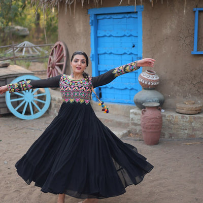 Black Elegant Faux Blooming Gown with Kutchi Gamthi Work