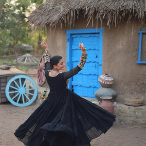 Black Elegant Faux Blooming Gown with Kutchi Gamthi Work