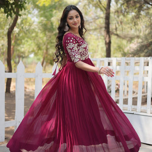 Magenta Luxury Faux Blooming Designer Gown with Zari & Sequins Embroidery