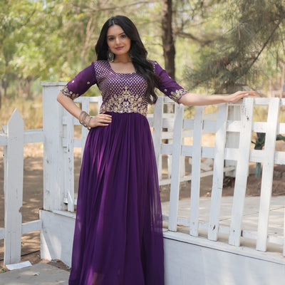 Purple Luxury Embroidered Designer Gown for Women