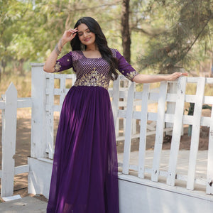Purple Luxury Embroidered Designer Gown for Women