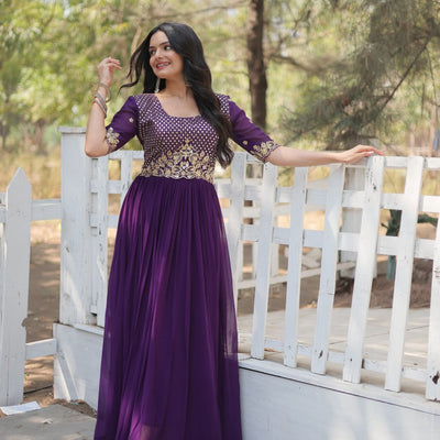 Purple Luxury Embroidered Designer Gown for Women
