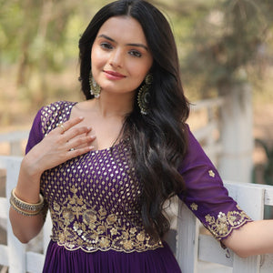 Purple Luxury Embroidered Designer Gown for Women