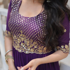 Purple Luxury Embroidered Designer Gown for Women
