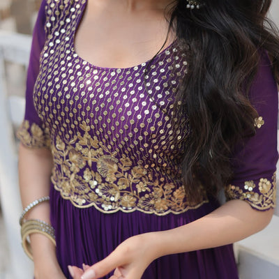 Purple Luxury Embroidered Designer Gown for Women