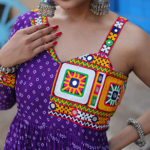 Purple Elegant Bandhani Print Faux Georgette Gown with Kutchi Patchwork
