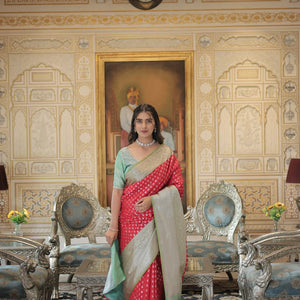 Red Classic Kanjivaram Silk Saree with Zari Weaving