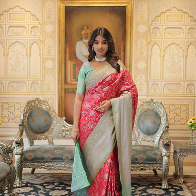 Red Classic Kanjivaram Silk Saree with Zari Weaving
