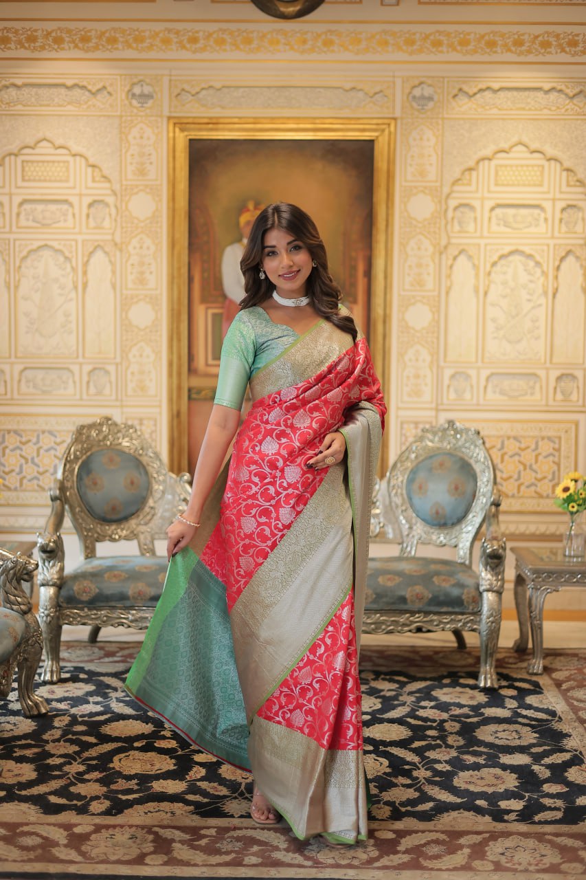 Red Classic Kanjivaram Silk Saree with Zari Weaving