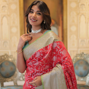 Red Classic Kanjivaram Silk Saree with Zari Weaving