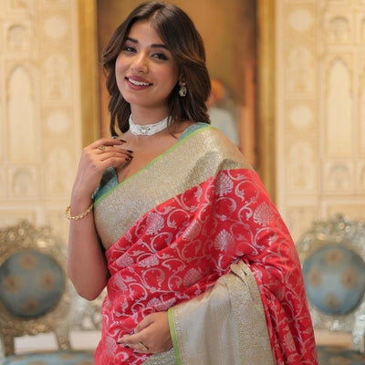 Red Classic Kanjivaram Silk Saree with Zari Weaving